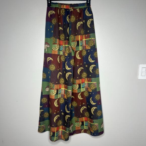 Women's Celestial Wide Leg Pull On Pants XS Mushrooms Moons Boho Gypsy Festival - Picture 8 of 11